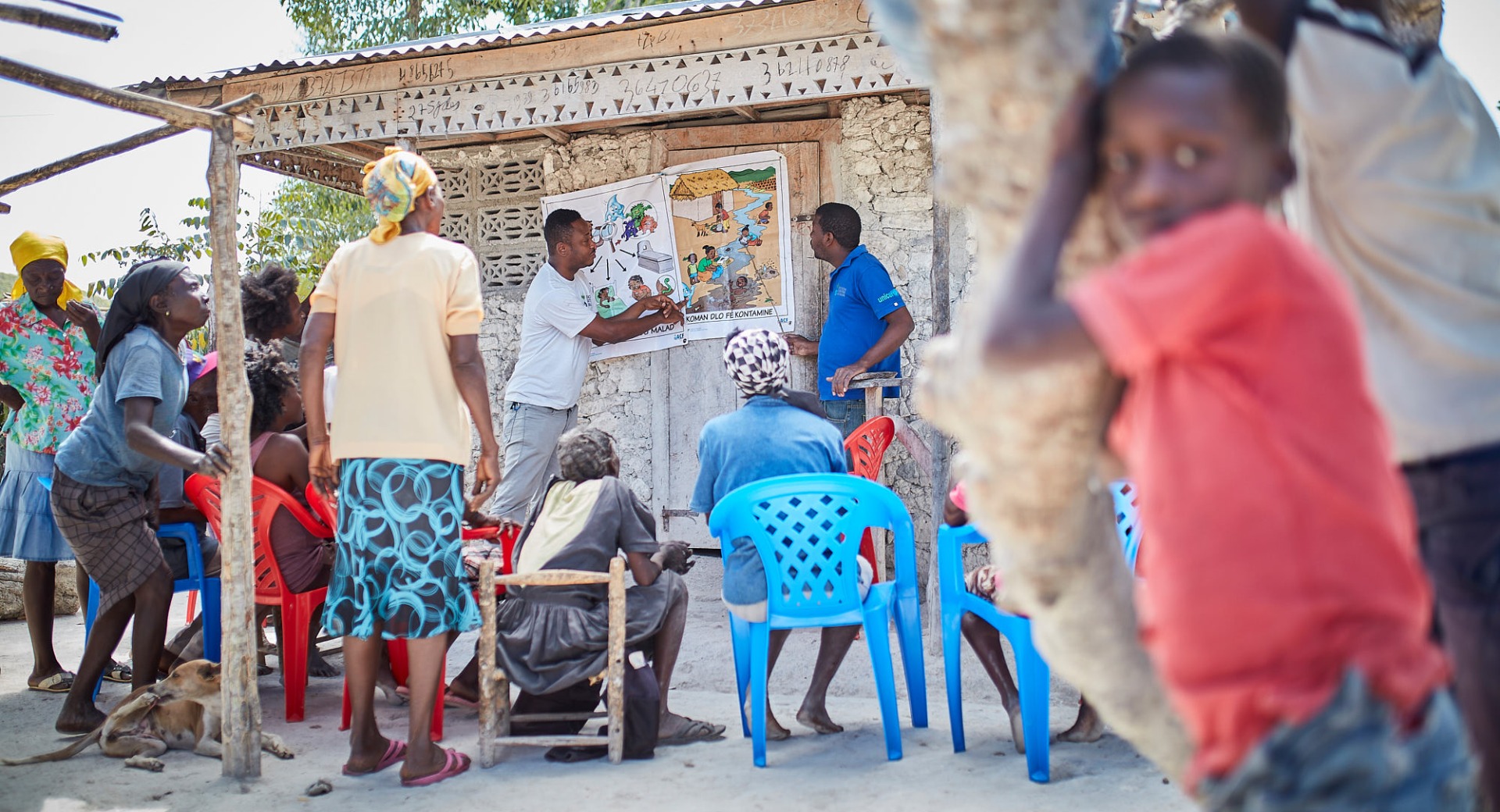 A community session on hygiene in Haiti.