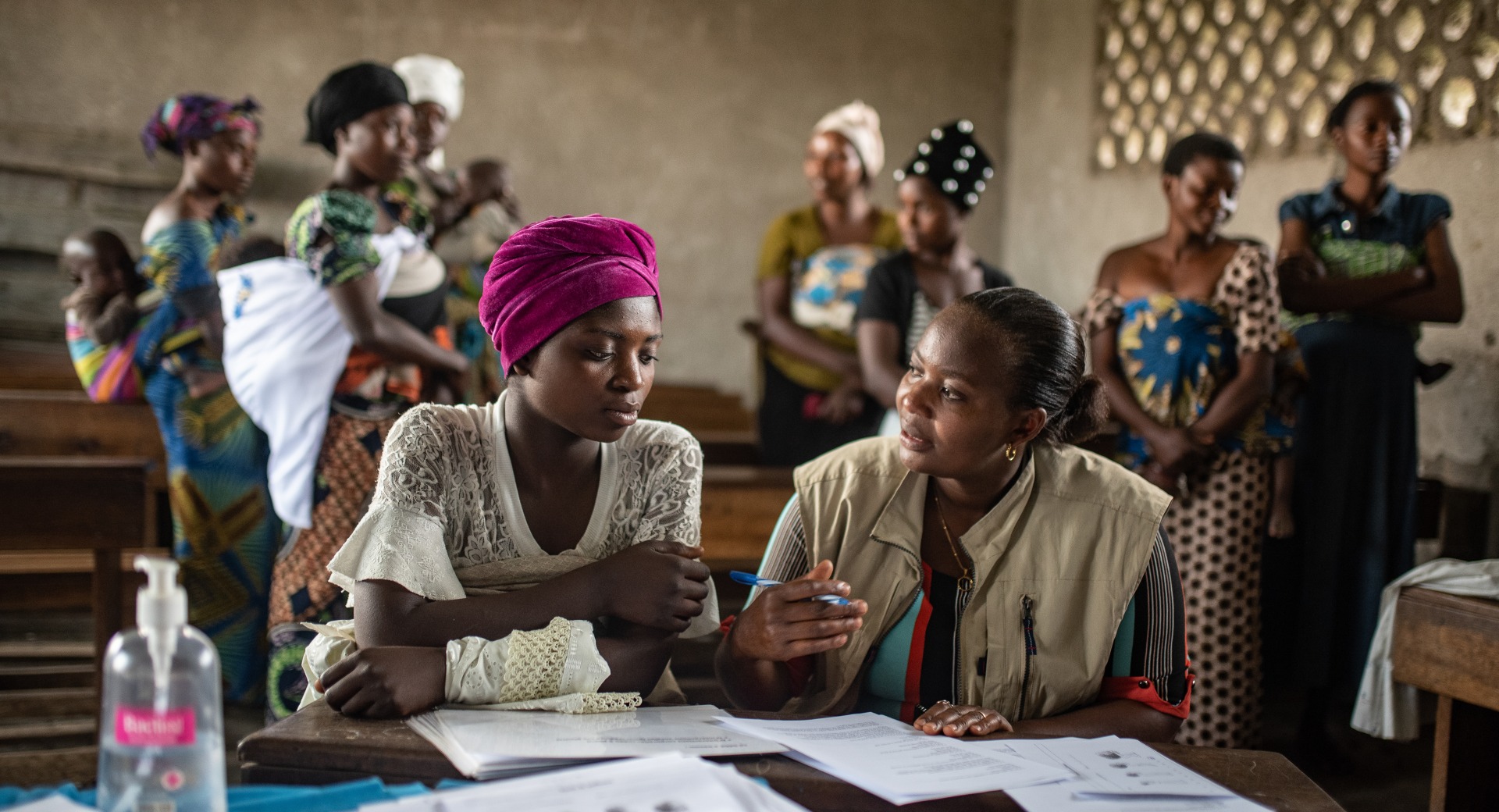 A psycho-social worker meets with women in Kichanga, DRC