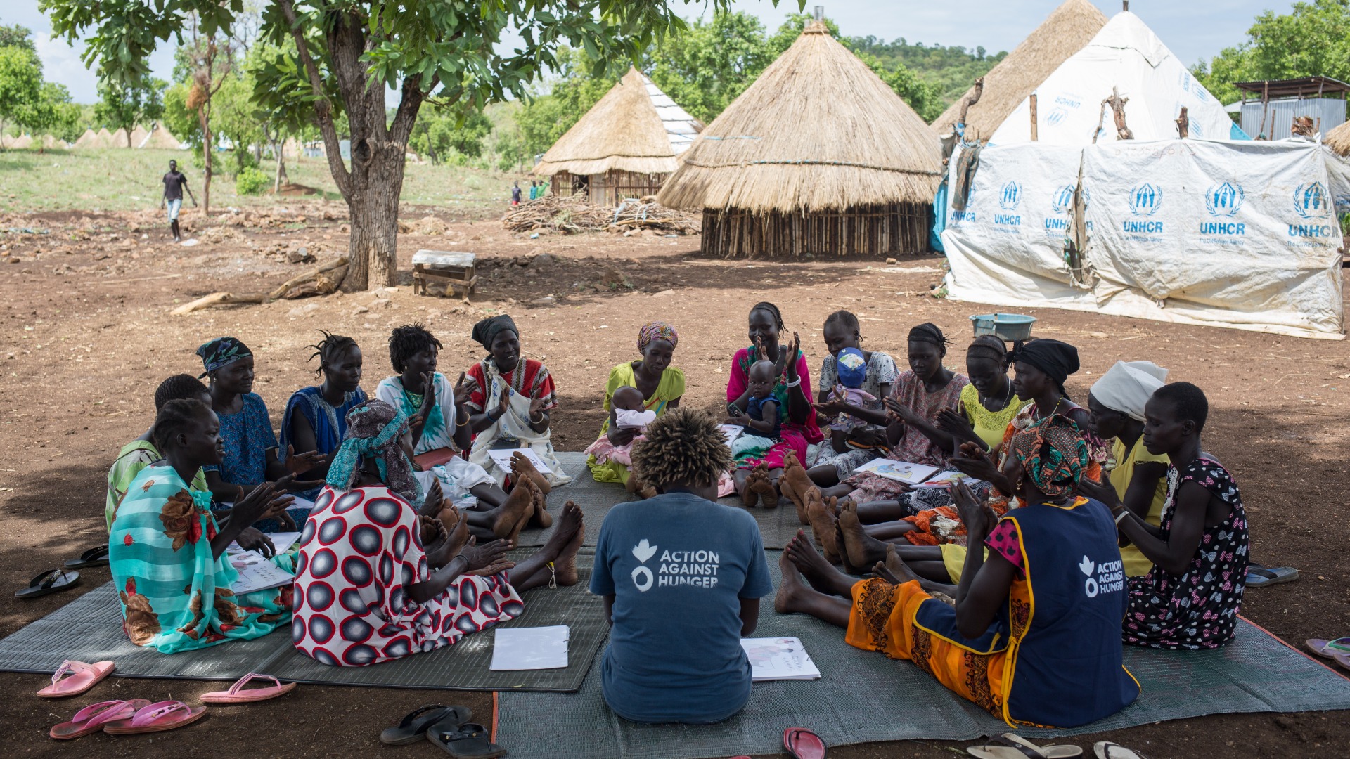 A meeting of one of Action Against Hunger's mother-to-mother support groups in Nguenyyiel Refugee Camp.