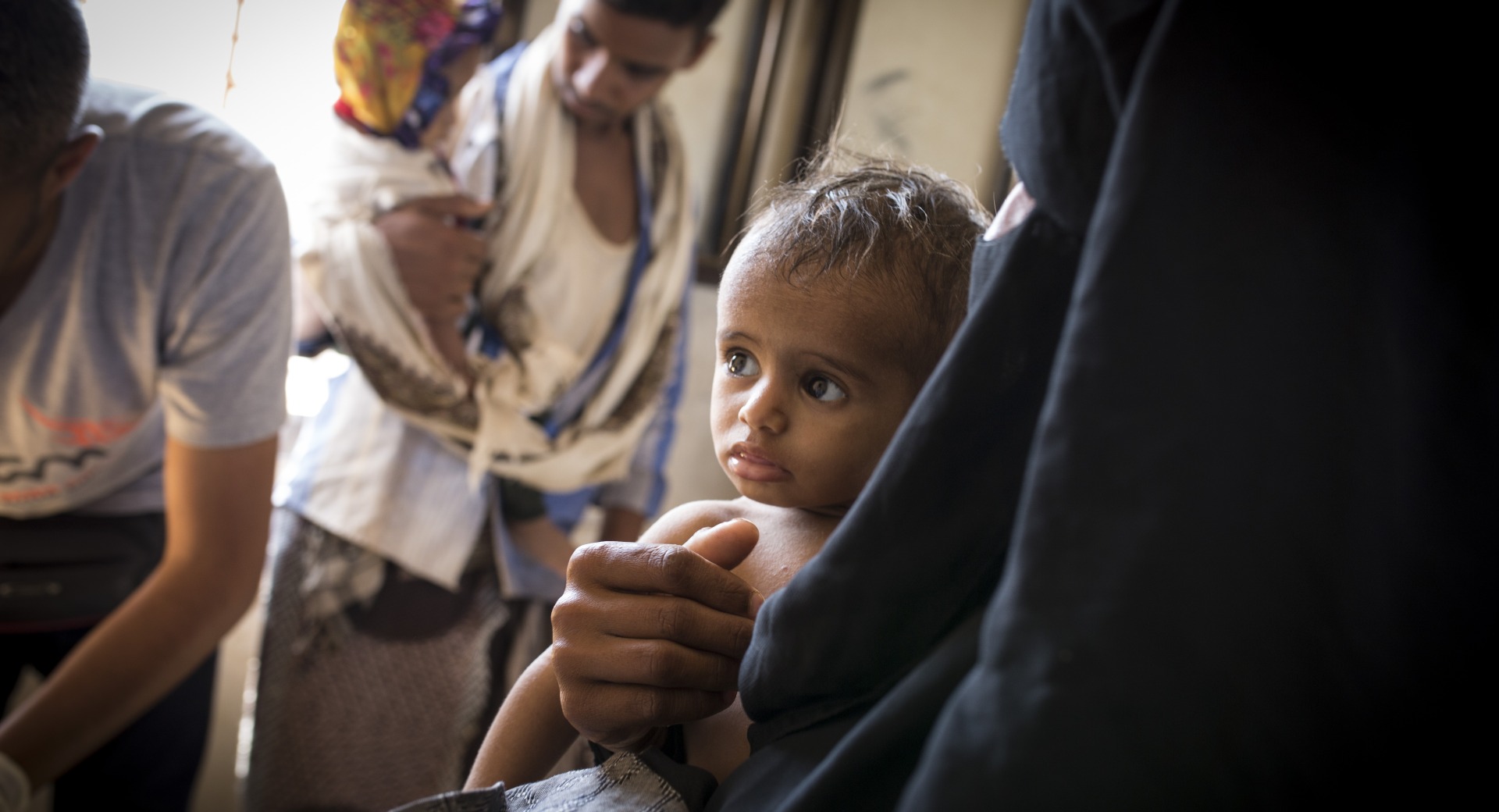 A child at one of Action Against Hunger’s health clinics in Yemen, a country on the brink of famine