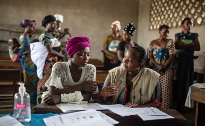 A psycho-social worker meets with women in Kichanga, DRC