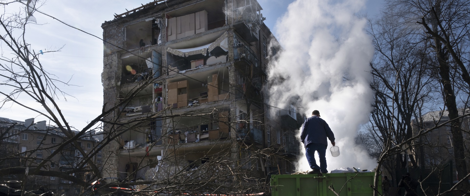 Destruction after a shelling in North Kiev