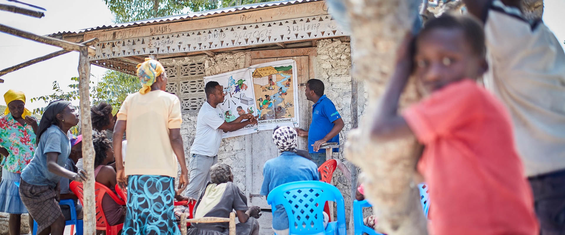 A community session on hygiene in Haiti.