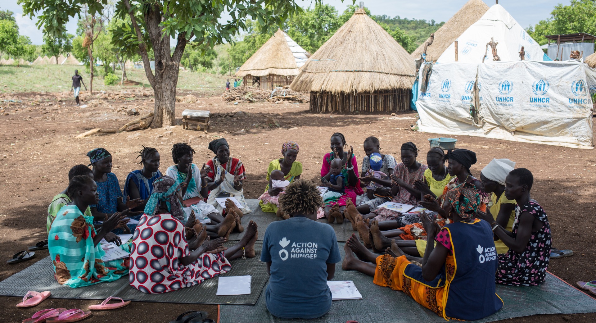 A meeting of one of Action Against Hunger's mother-to-mother support groups in Nguenyyiel Refugee Camp.